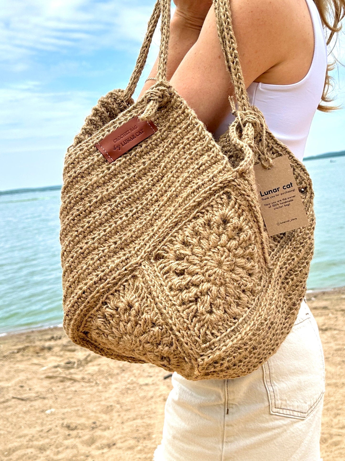 Crochet Jute Bag Pattern, Granny Square Hobo Bag Pattern, Jute Tote Bag Crochet Pattern