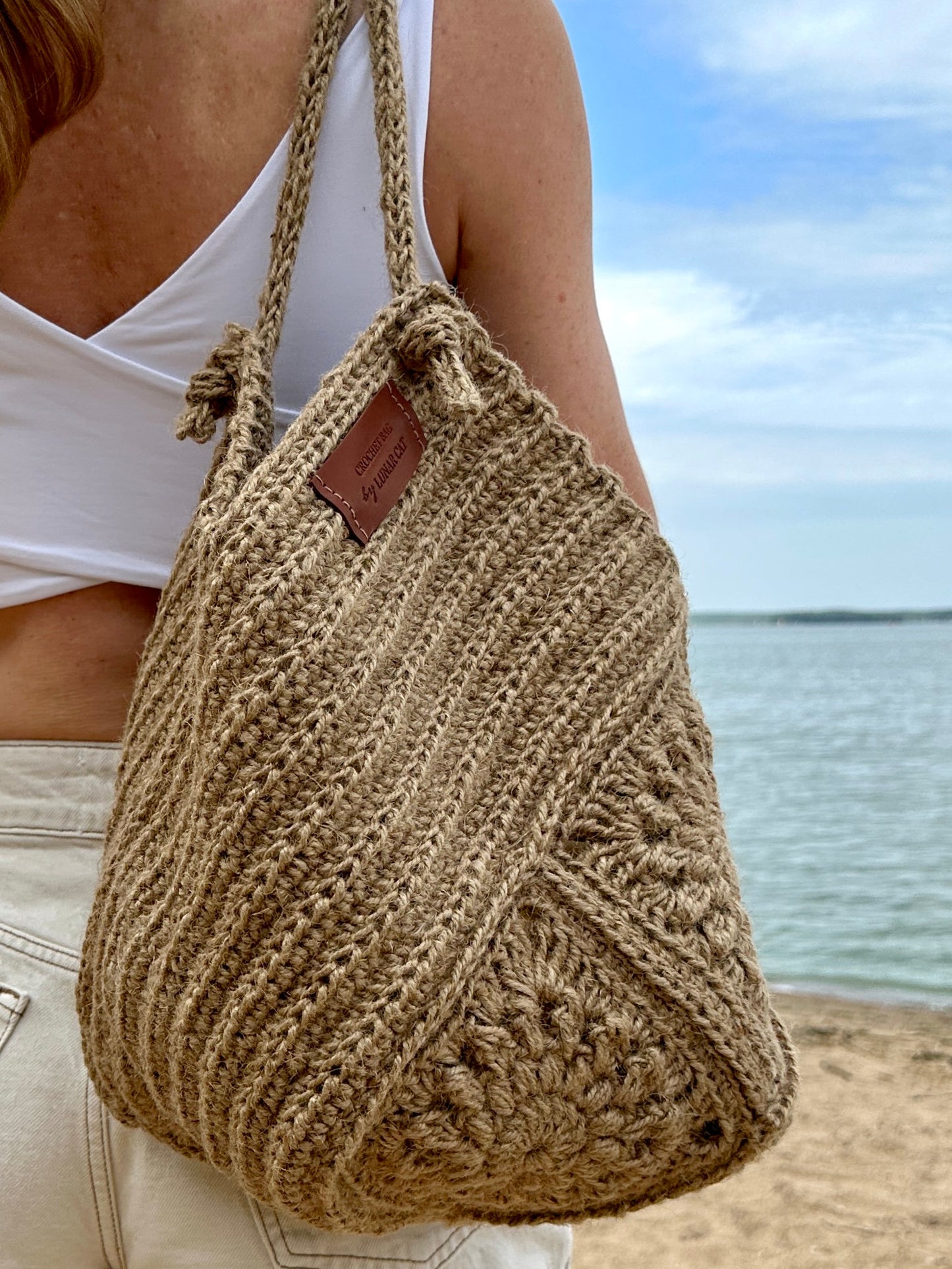 Crochet Jute Bag Pattern, Granny Square Hobo Bag Pattern, Jute Tote Bag Crochet Pattern