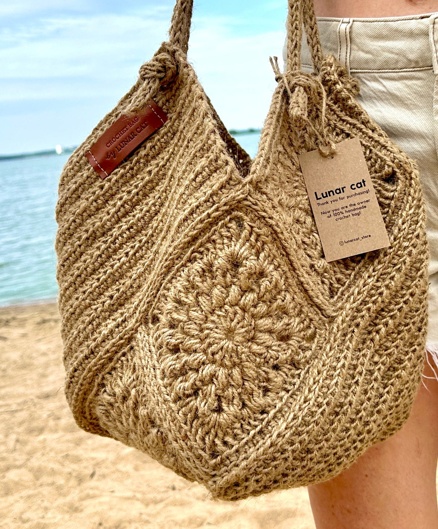 Crochet Jute Bag Pattern, Granny Square Hobo Bag Pattern, Jute Tote Bag Crochet Pattern