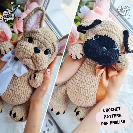 2 in 1 Dog Crochet Pattern, Bulldog And Pug Dog