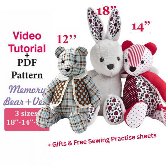 Memory Bear Pattern and Bunny Sewing Pattern pdf , Teddy Bear Pattern , Plush Sewing Pattern