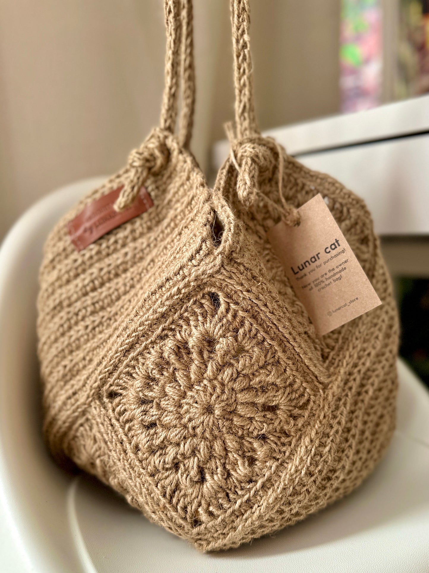 Crochet Jute Bag Pattern, Granny Square Hobo Bag Pattern, Jute Tote Bag Crochet Pattern