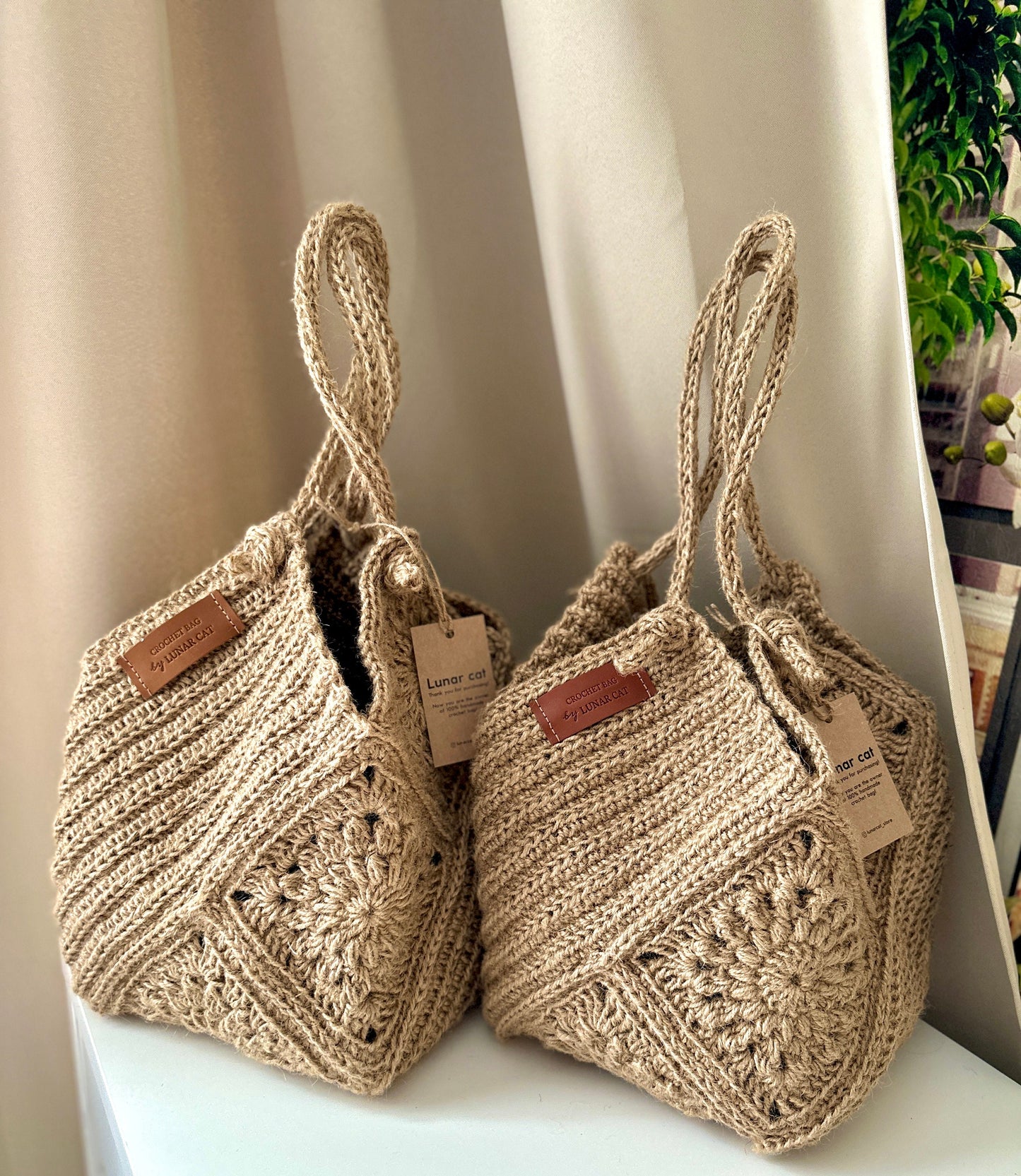 Crochet Jute Bag Pattern, Granny Square Hobo Bag Pattern, Jute Tote Bag Crochet Pattern